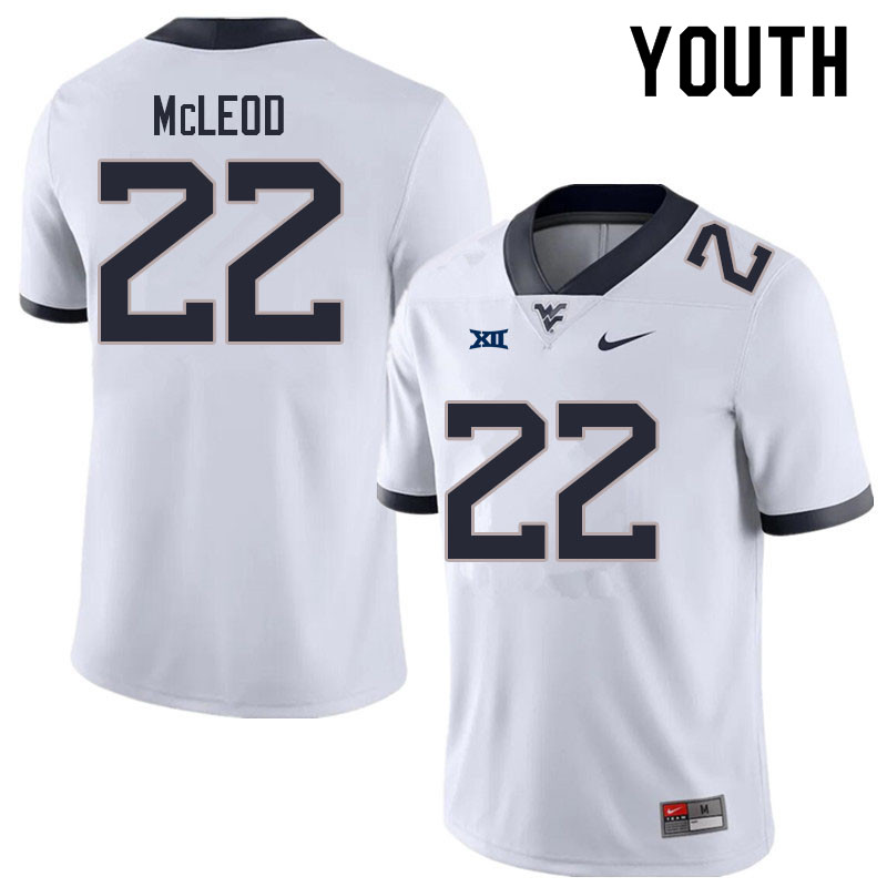NCAA Youth Saint McLeod West Virginia Mountaineers White #22 Nike Stitched Football College Authentic Jersey MR23Y81QH